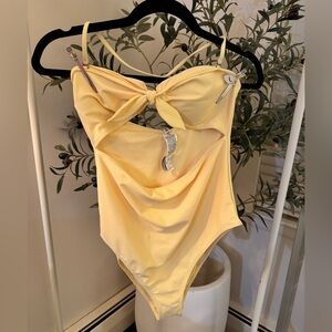 NWT Forever 21 swim Yellow One-Piece Swimsuit with Bow Detail size L
